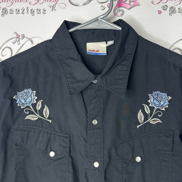 Hurley button tshirt top Men's Black Embroidered Shirt floral tattoo - Picture 6 of 6